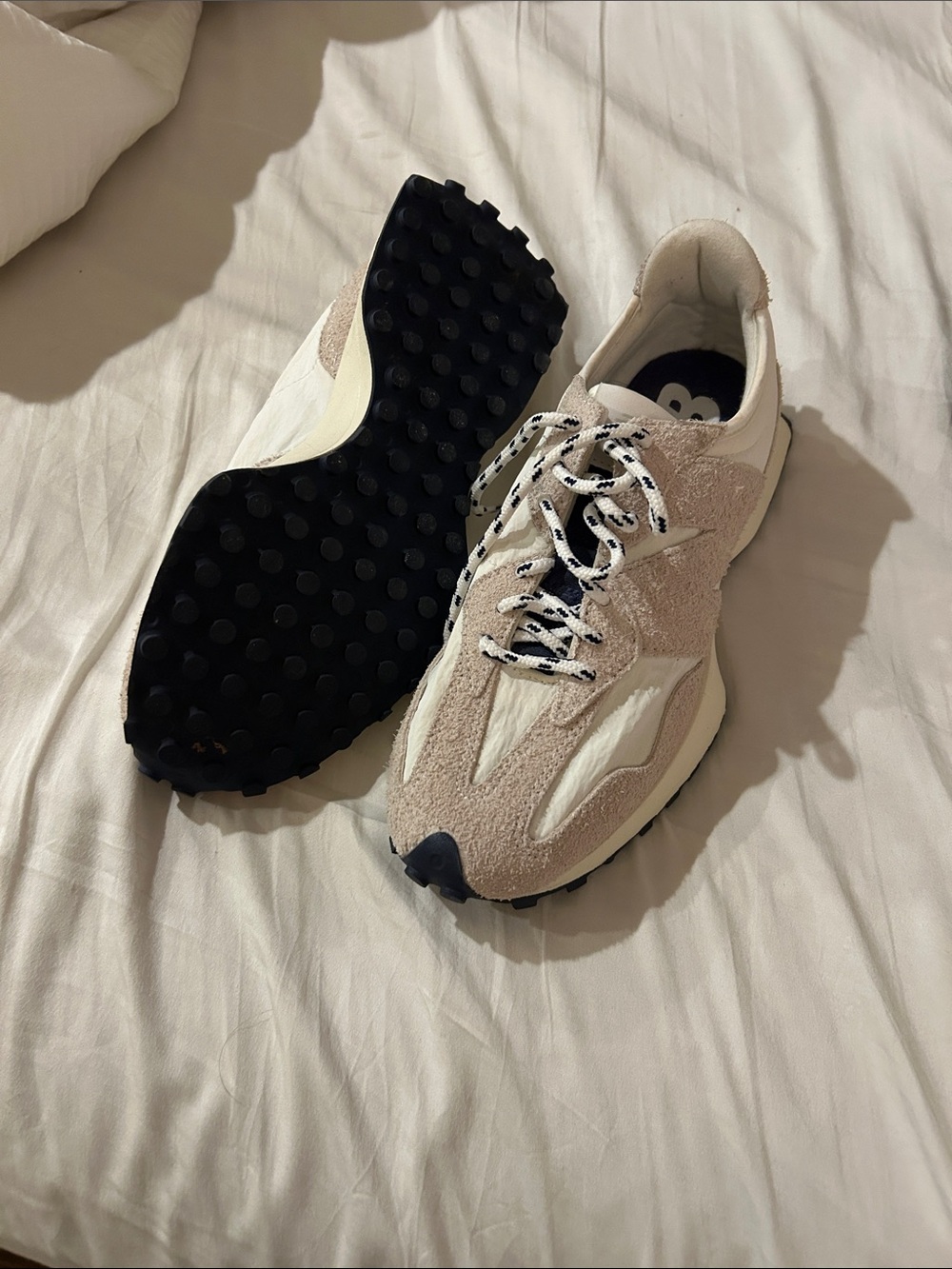 New Balance Beige & White Suede Mesh Women's Sneaker